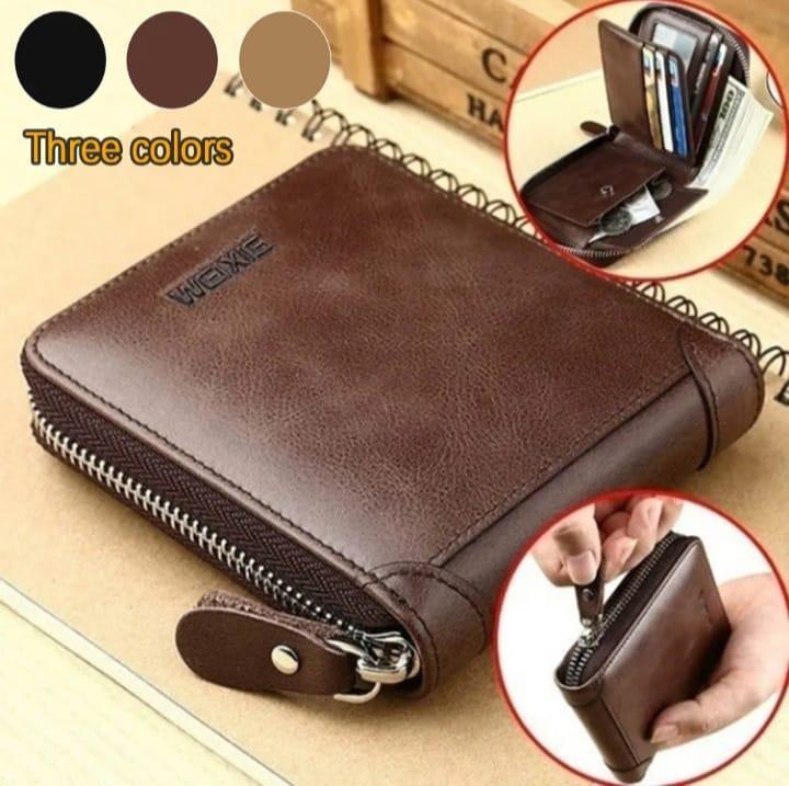 Premium Men's Leather Wallet – Compact Zip Around Wallet with Card Slots