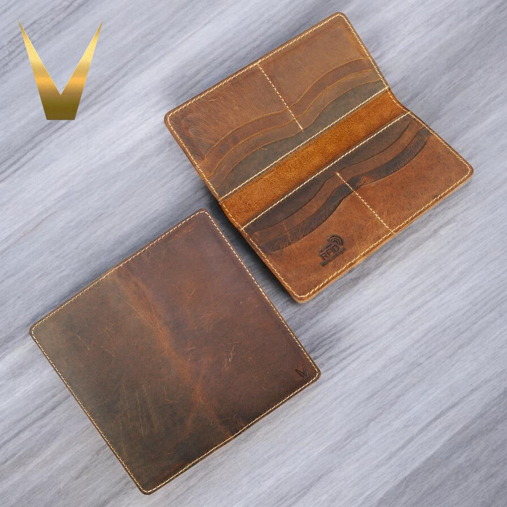 Premium Men's Long Leather Wallet – Brown Vintage Multi-Card Bifold Wallet